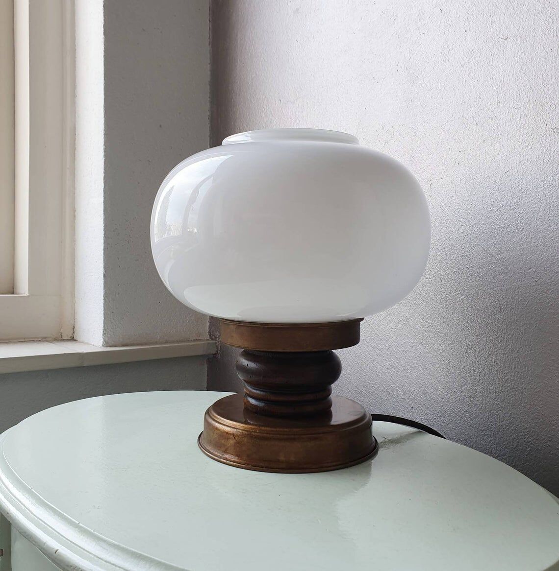 Wooden and brass table light 70s