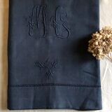 Drap ancien en pur lin lavé teinté en bleu nocturne