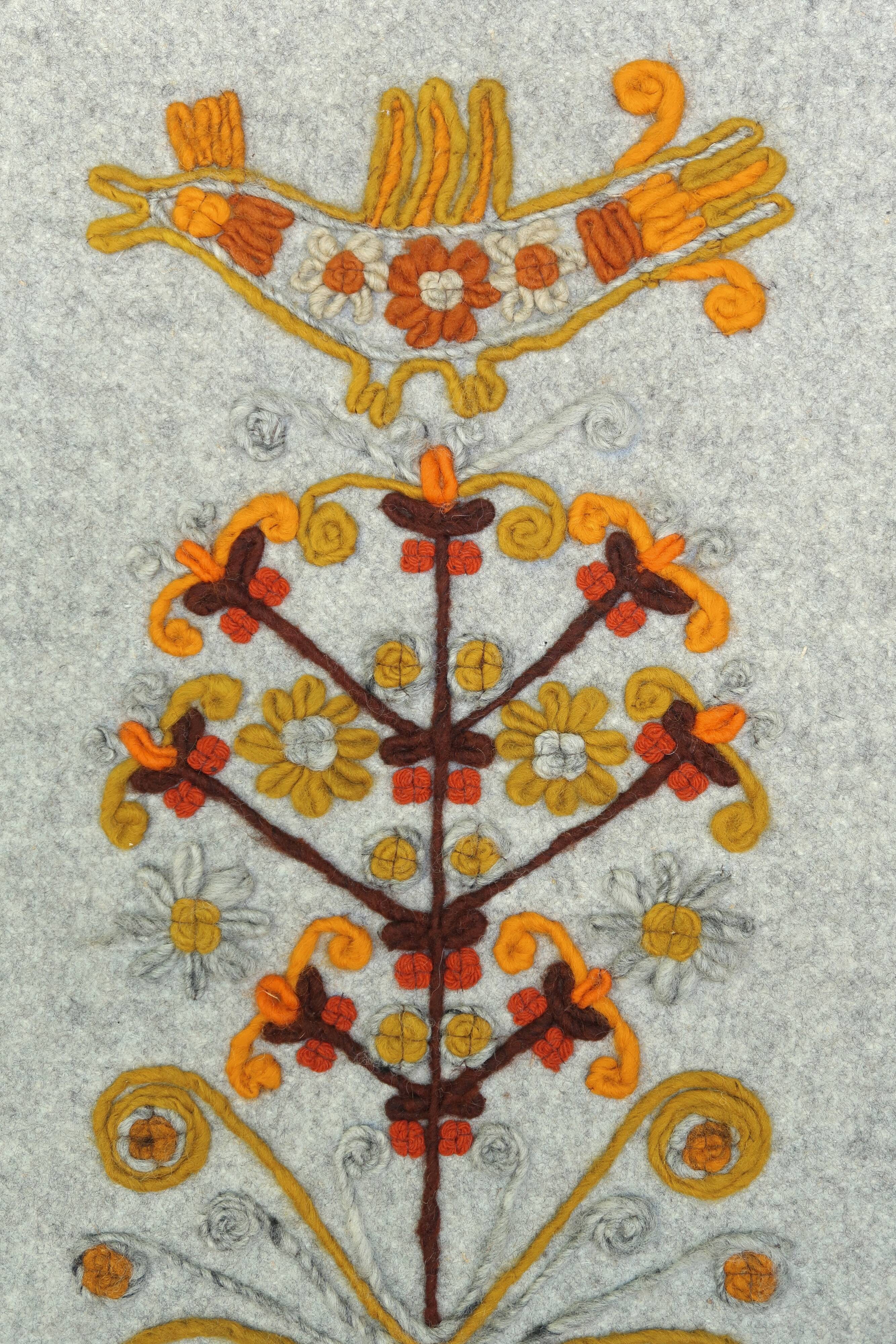 Polish wool wall tapestry with floral decor, 70s