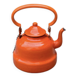 Vintage orange enameled sheet metal kettle