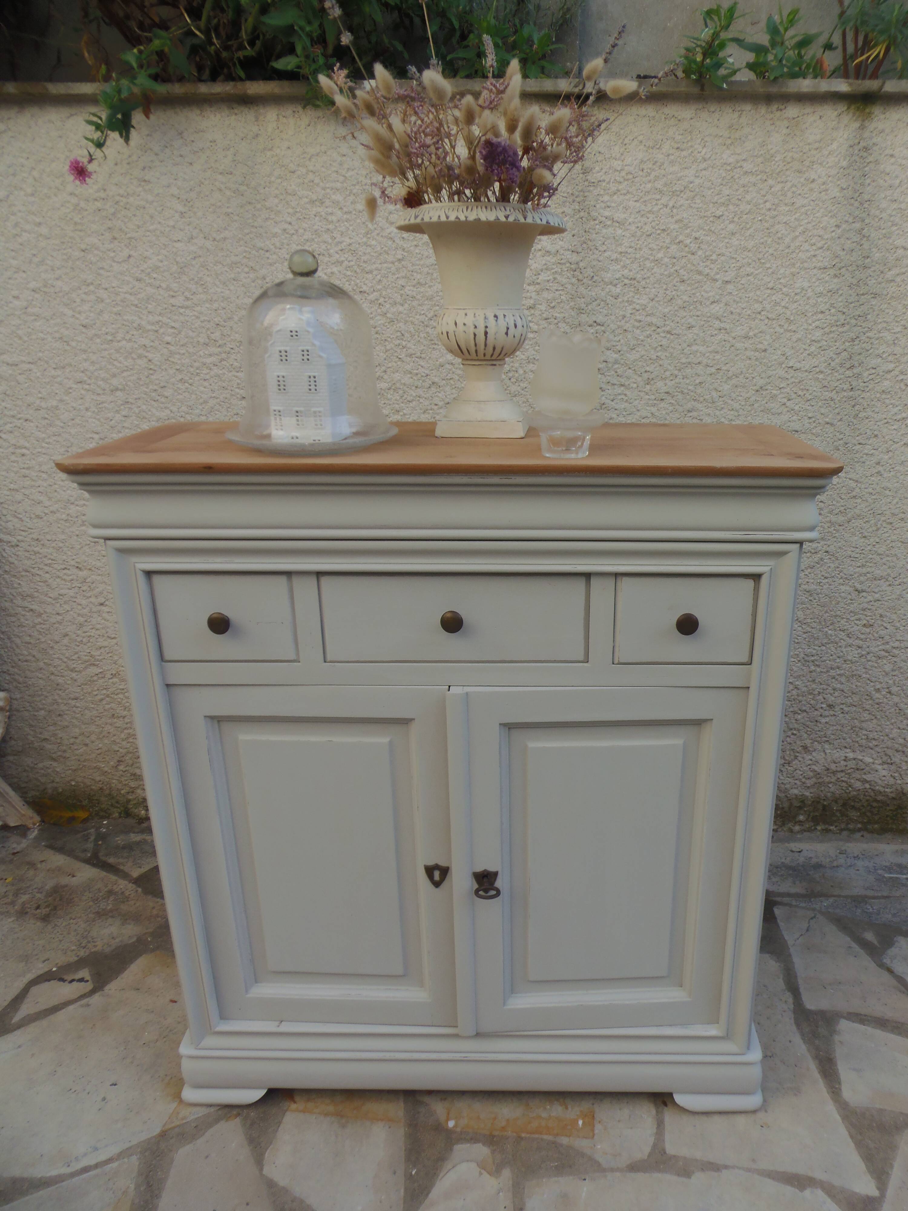 Small Louis Philippe style sideboard of beautiful craftsmanship, enhanced in storm gray.