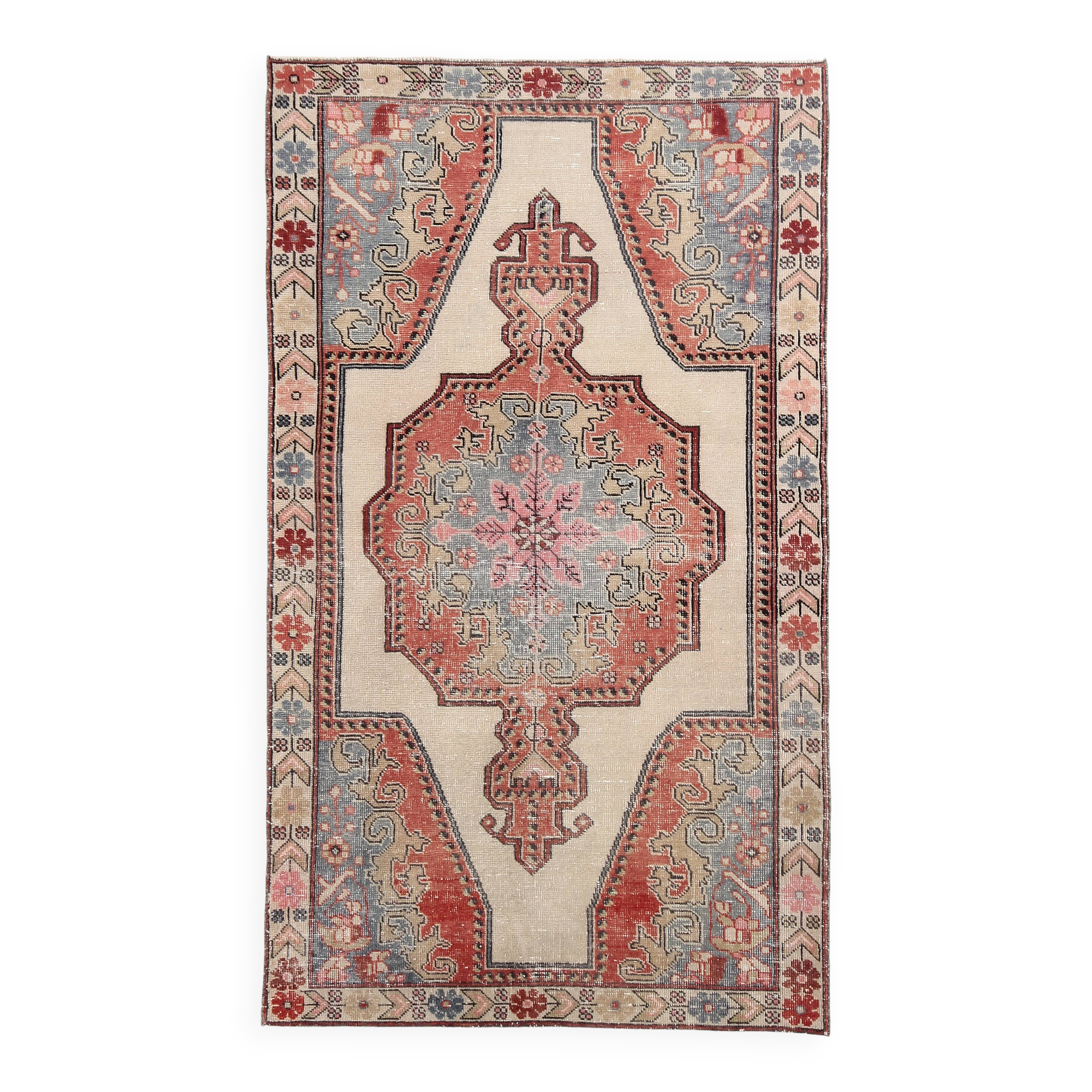 Turkish Red & Beige Classic Vintage Rug, 130x229Cm