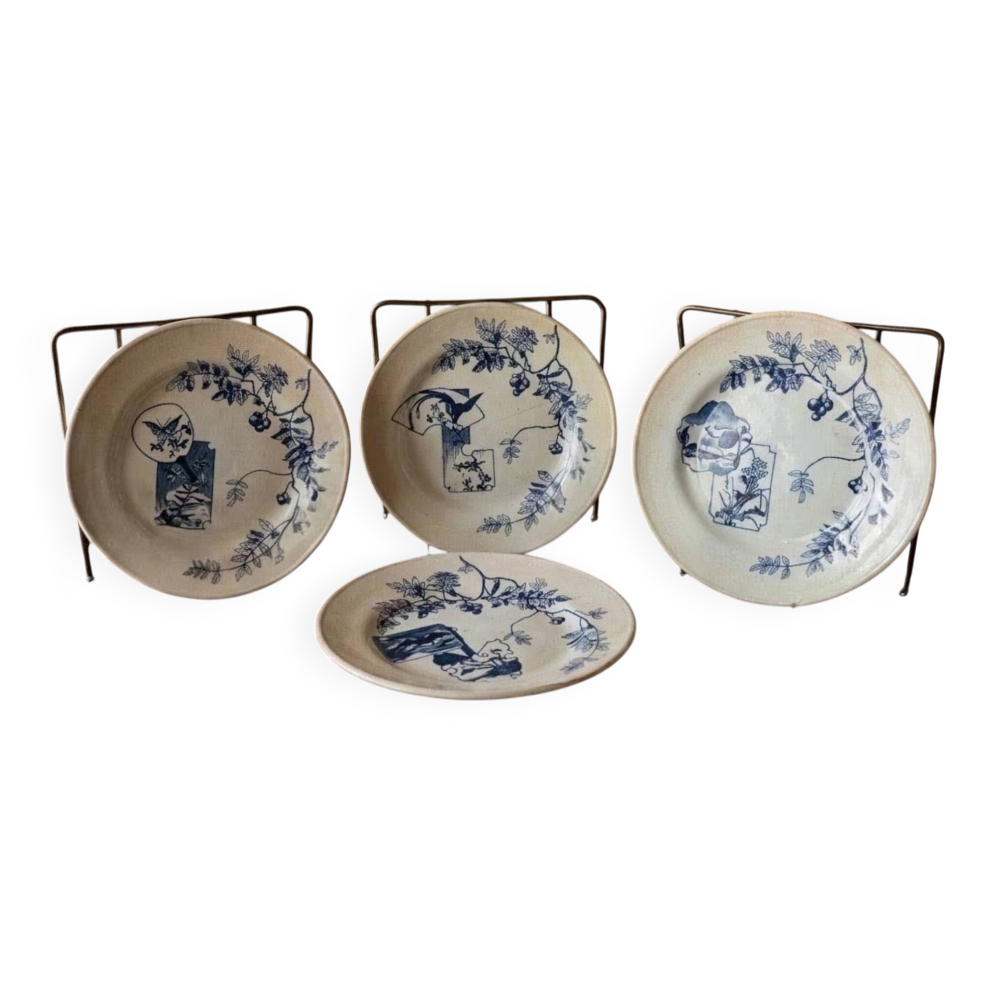 Set of 5 antique plates Choisy-le-Roi Model Kioto Earthenware Ja