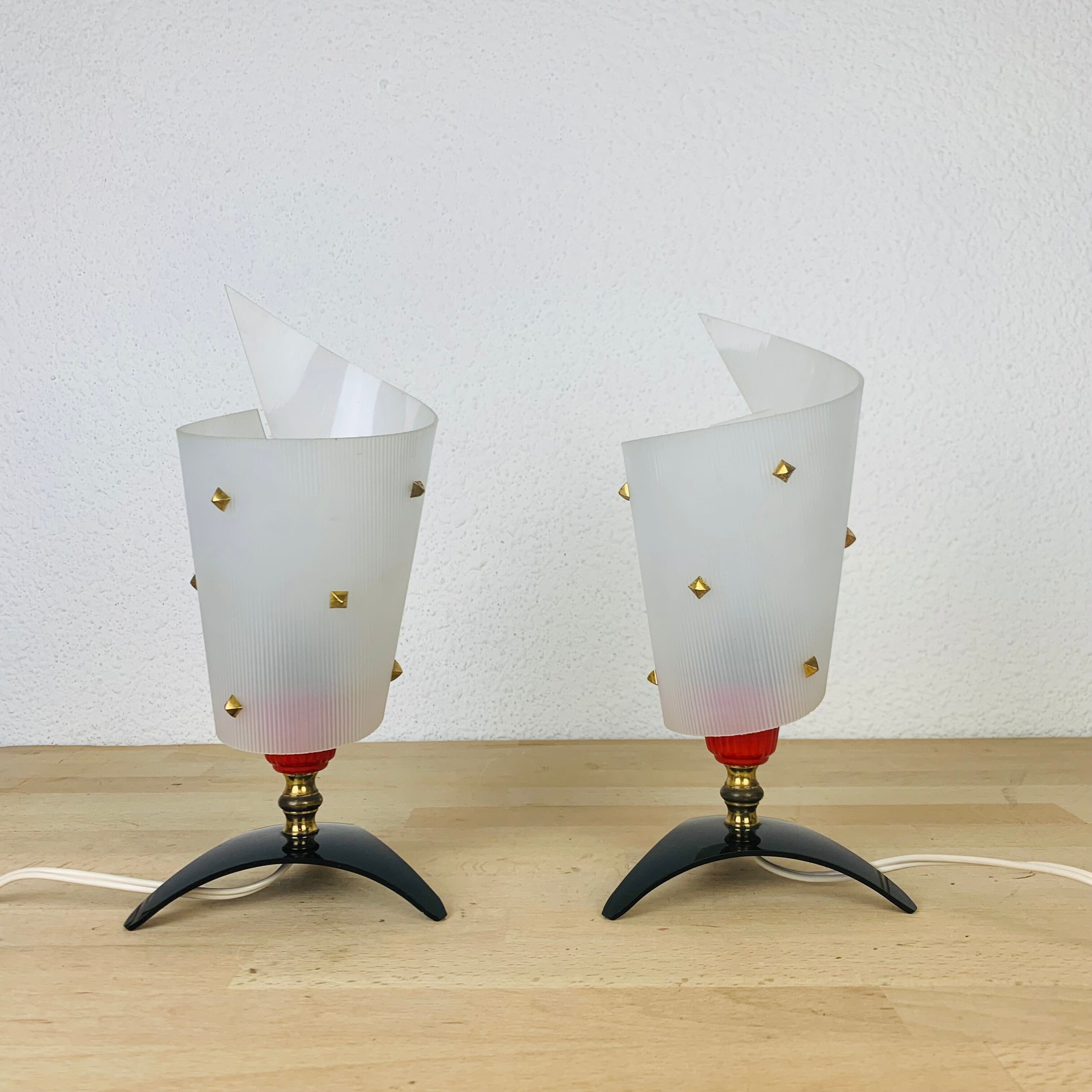 Pair of 50s bedside lamps plastic brass
