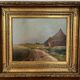 Painting: Oil on panel - landscape with haystacks