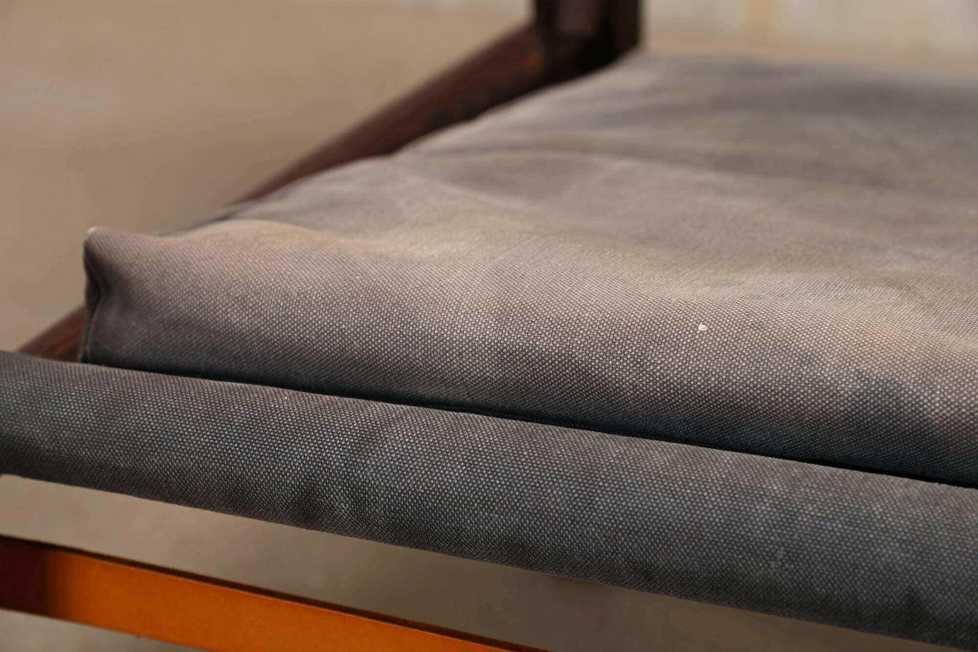 Kaare Klint Safari Chair in Grey Canvas and Dark Stained Ash for Rud Rasmussen