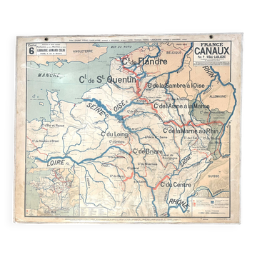 Ancienne carte scolaire Vidal Lablache 6, Mézières, T36, 1910 France Canaux