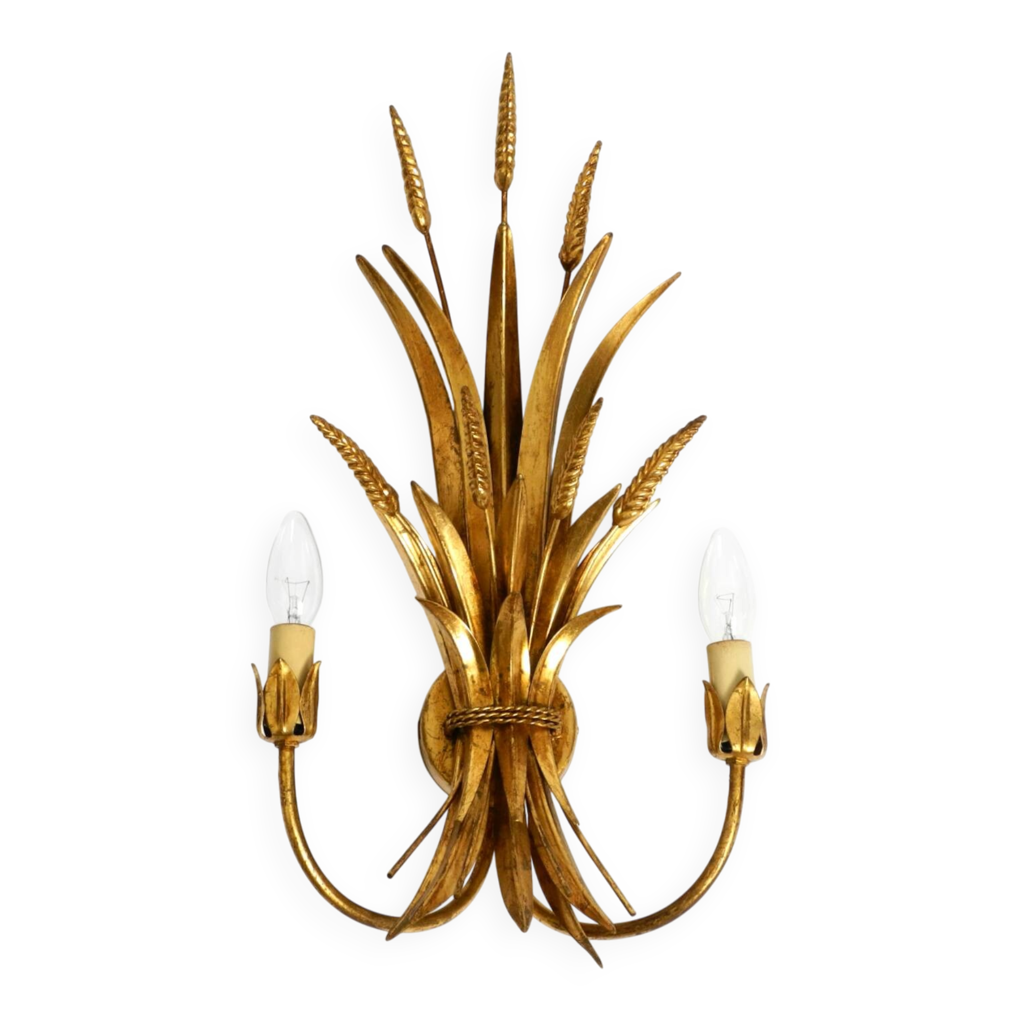 Beautiful large 70s gold-plated 2-armed metal wall lamp by Hans Kögl