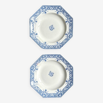 2 assiettes creuses en faïence de Sarreguemines, service "Sinceny" vers 1900