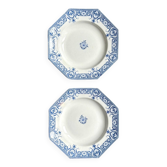 2 assiettes creuses en faïence de Sarreguemines, service "Sinceny" vers 1900