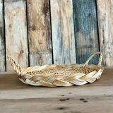 Vintage round flat rattan basket