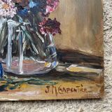 Oil on old panel, still life signed