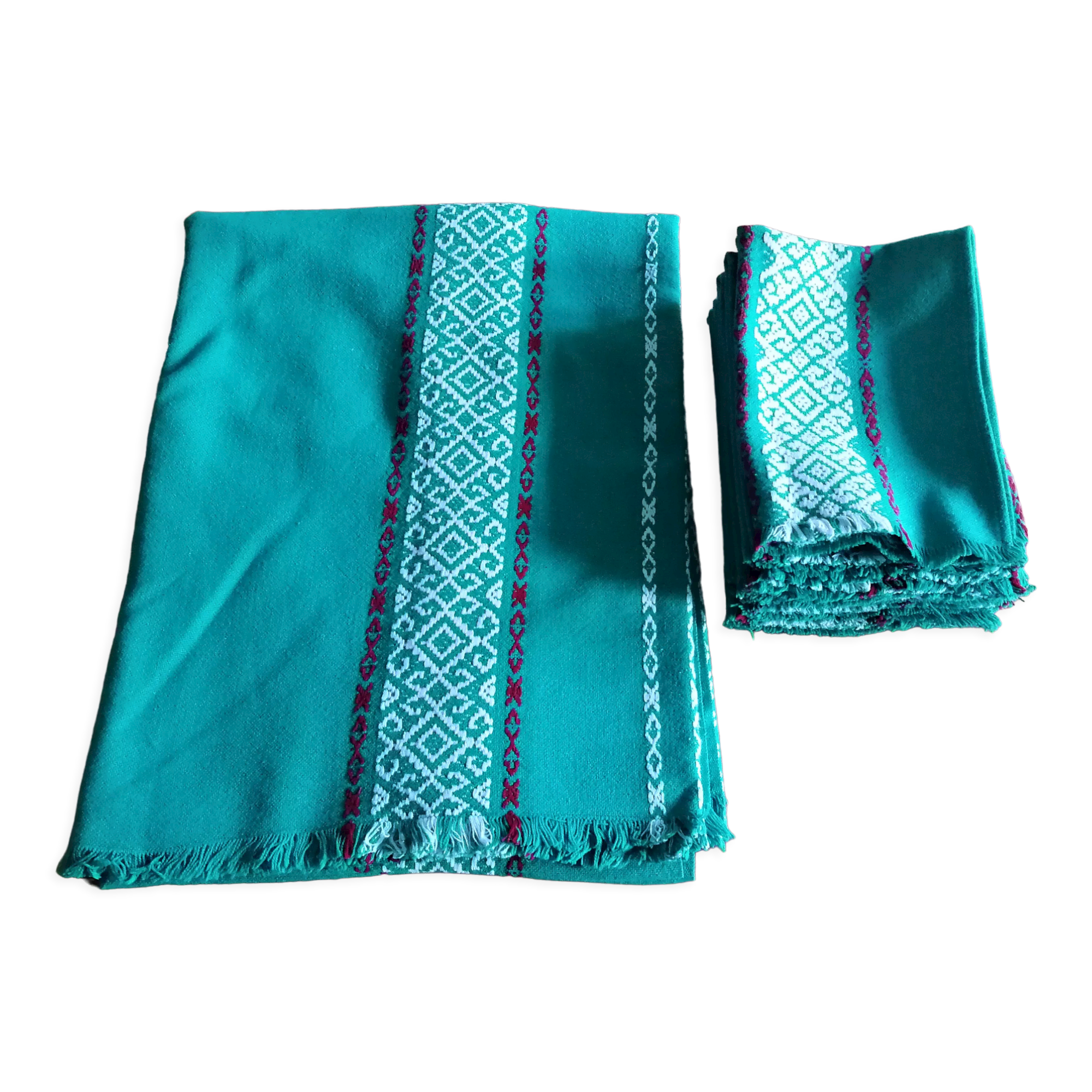 Tablecloth and 8 matching towels Old Green Basque