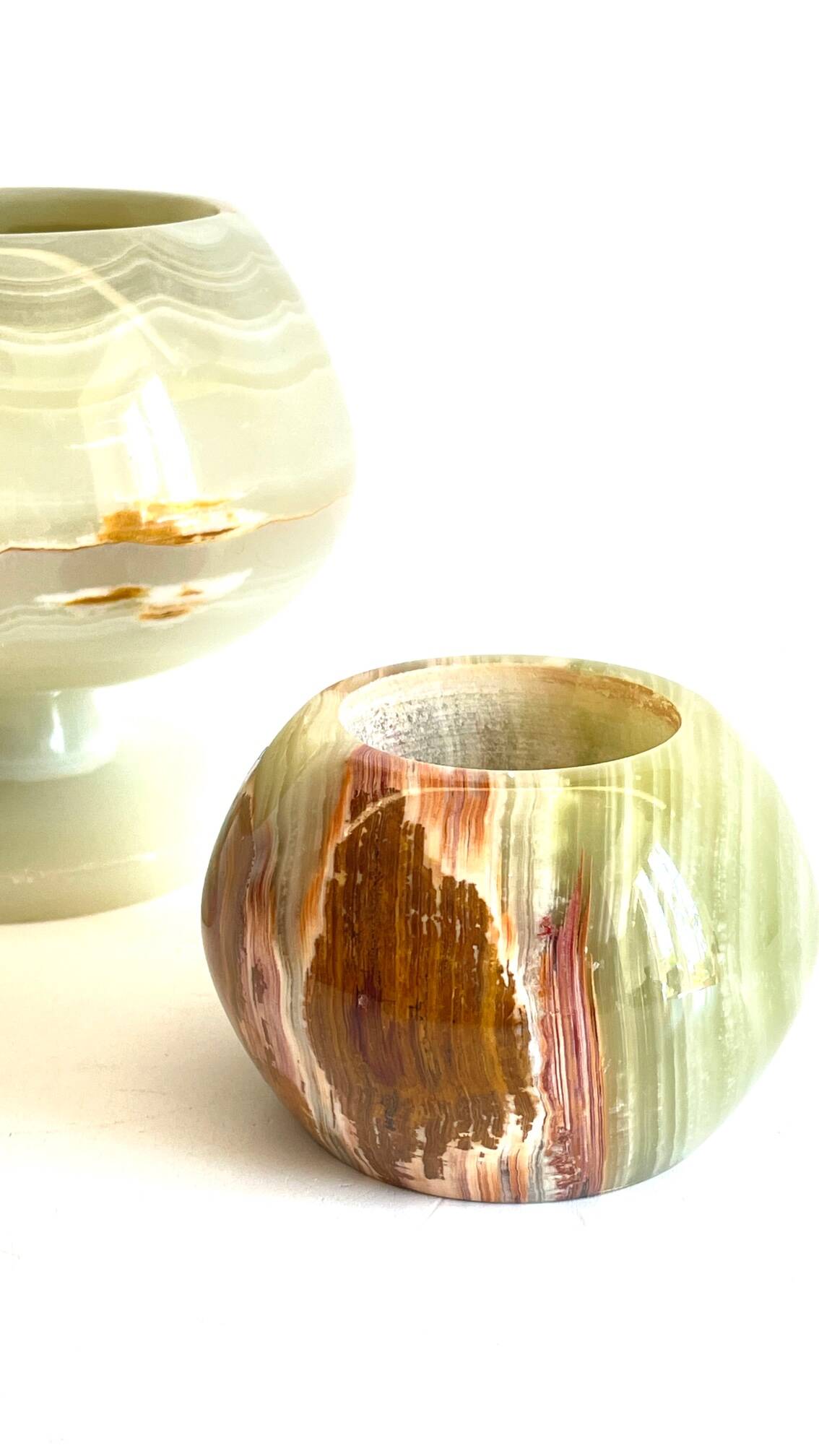 2 70s design onyx candle holders