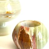 2 70s design onyx candle holders
