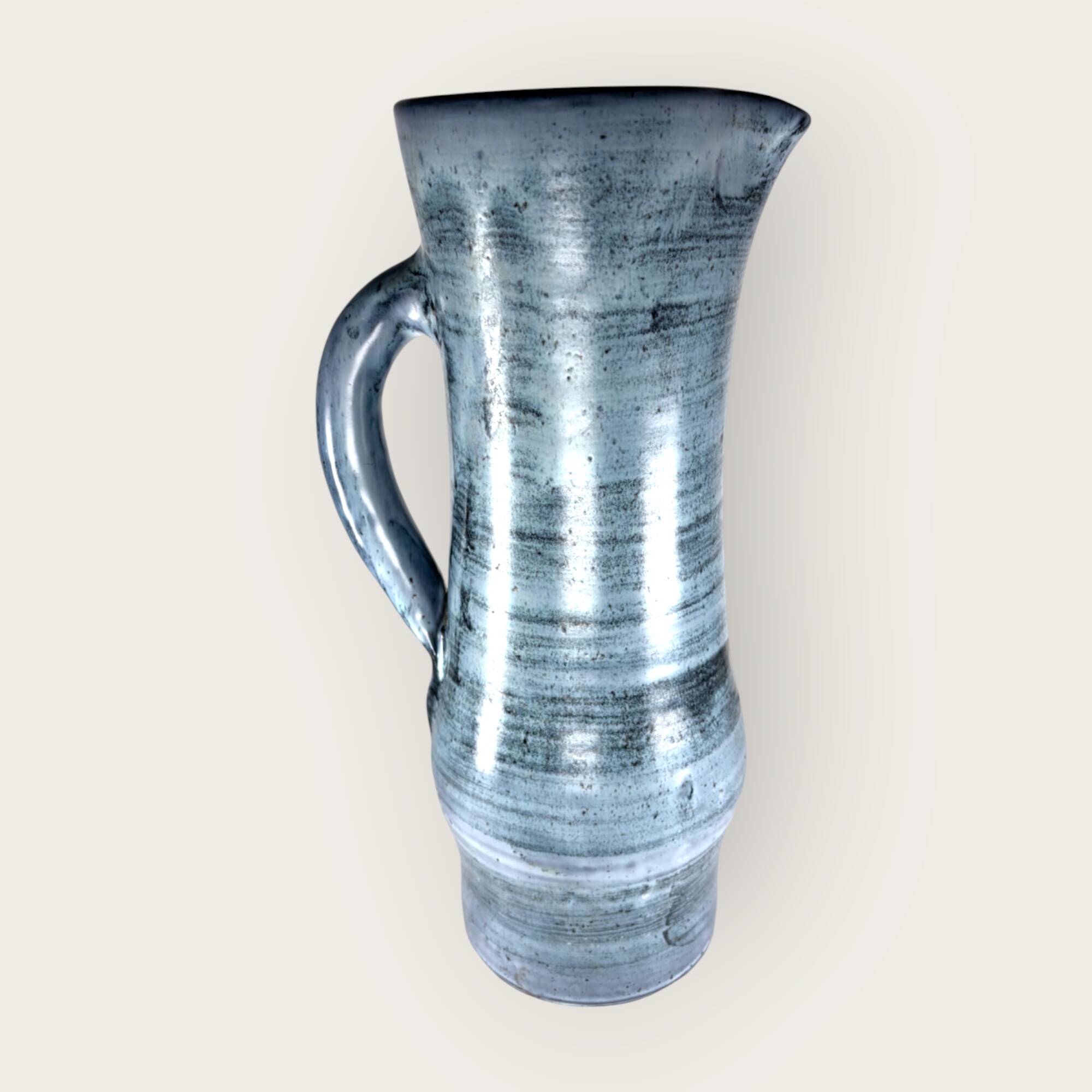 Blue ceramic pitcher Jacques Pouchain Dieulefit France 1960