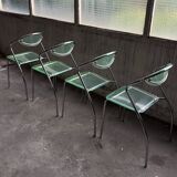 set of 4 designer chrome and plexiglass chairs, 80s