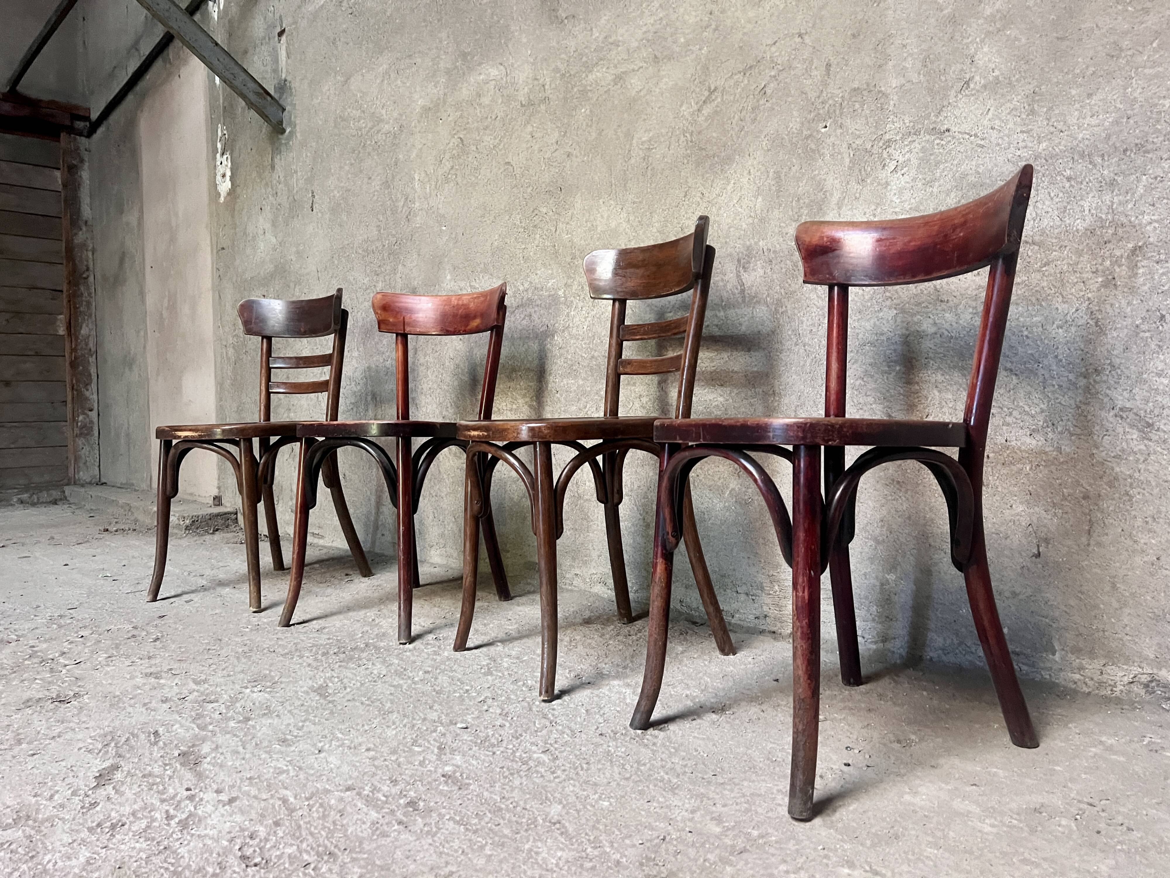 Set of 4 Fischel bistro chairs crocodile model 1930