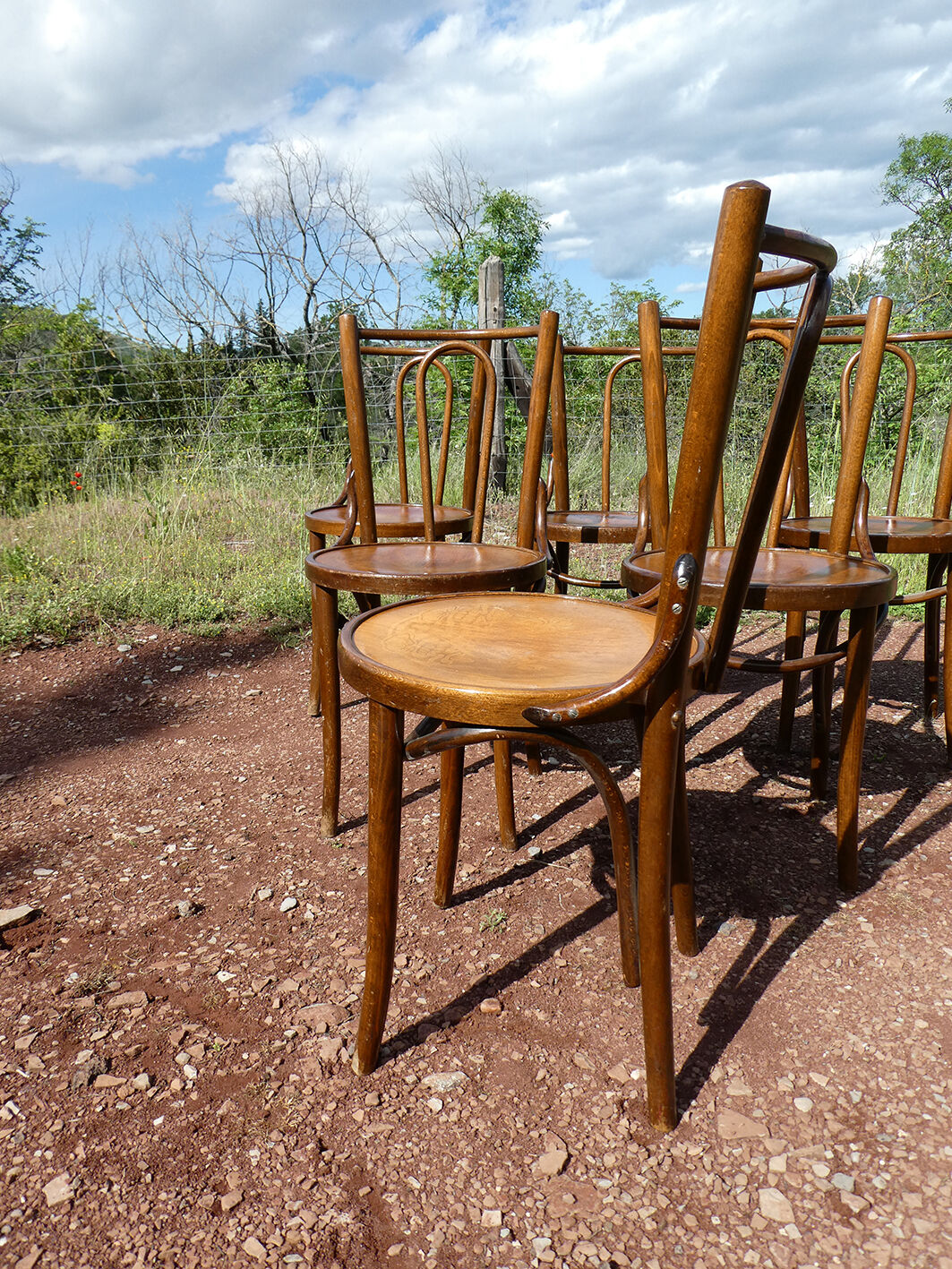 Lot of 8 Art Deco bistro chairs seated screen-printed