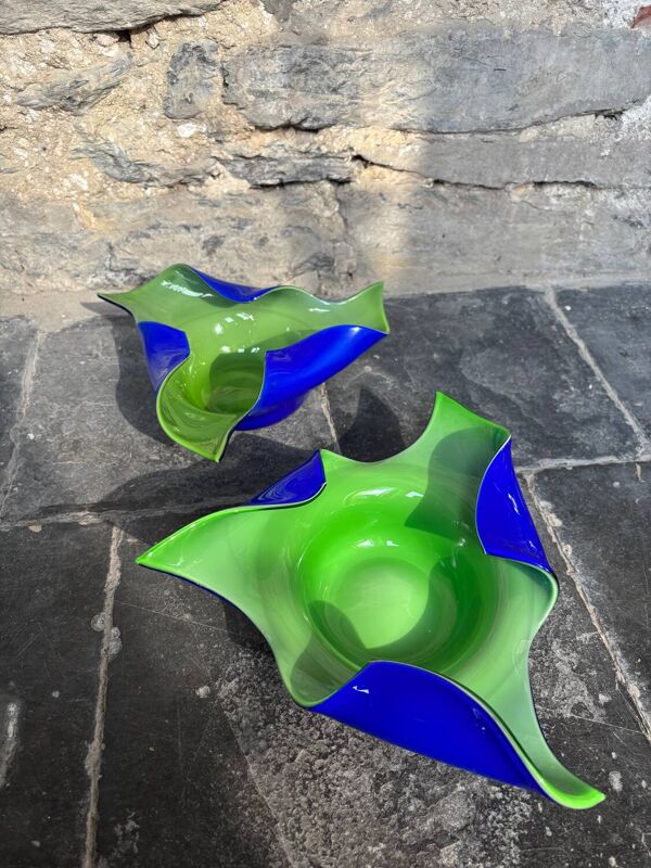 2 bols en verre soufflé bouche