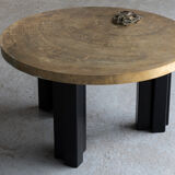 Table basse en laiton gravé par Christian Krekels, Belgique, 1990