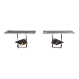 Pair of brutalist wrought iron consoles by Argueyrolles 1990