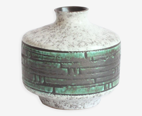 Vase allemagne de l’est modèle 3052, Strehla poterie blanc lave glaçure cylindre