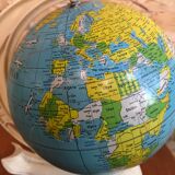 Old world map ms globe metal + bakelite base white vintage cream