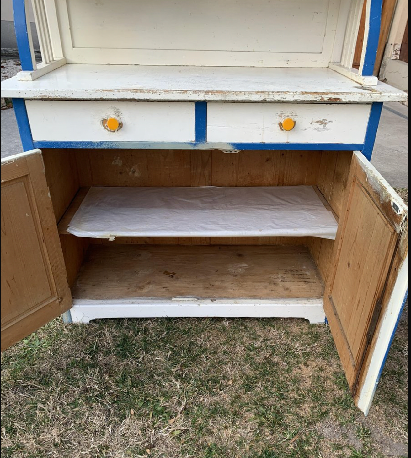 Vintage Glass & Painted Wood Kitchen Cupboard, 1930s