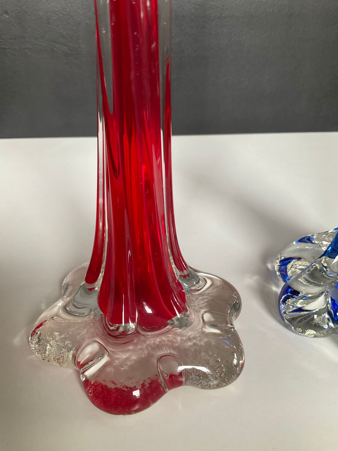 Pair of vintage Muarno glass paste soliflore vases