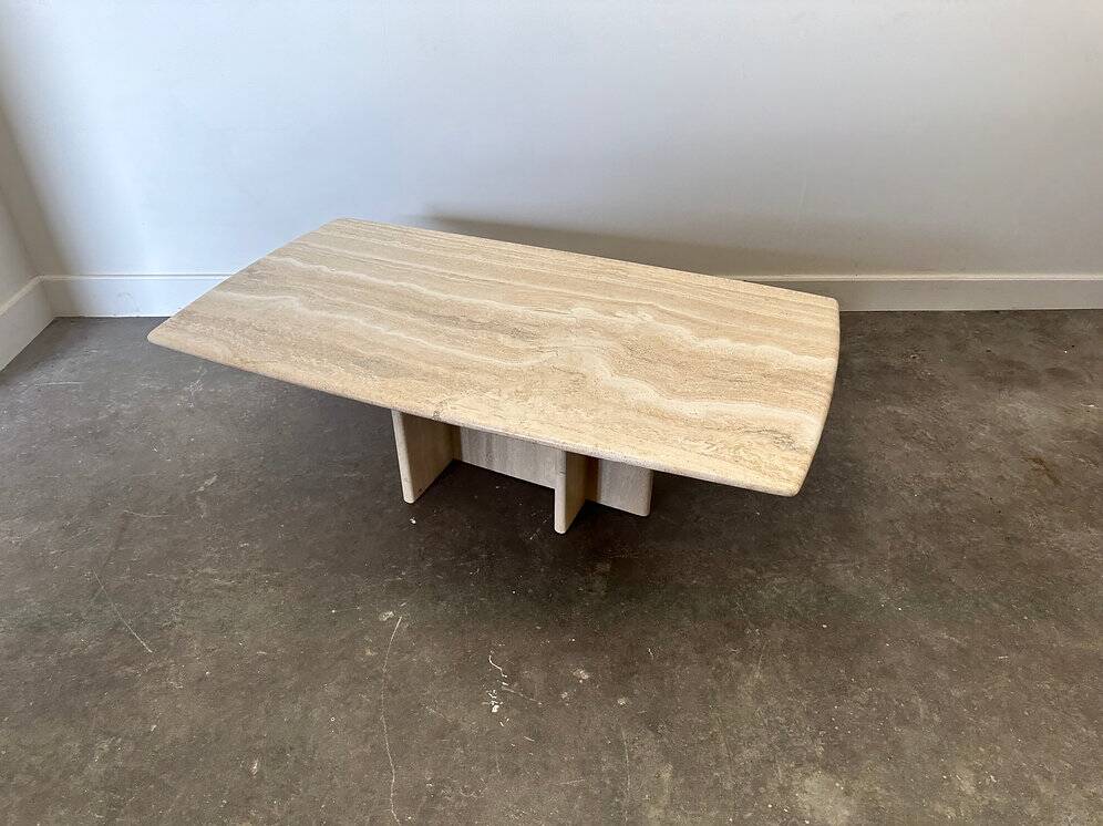 Vintage travertine marble coffee table, France 1980s
