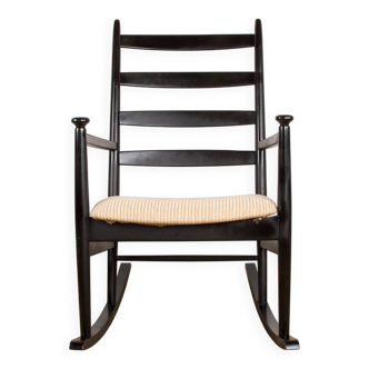 Rocking Chair Danois en bois laqué et tissu modèle 218,Thomas Harlev 1960.