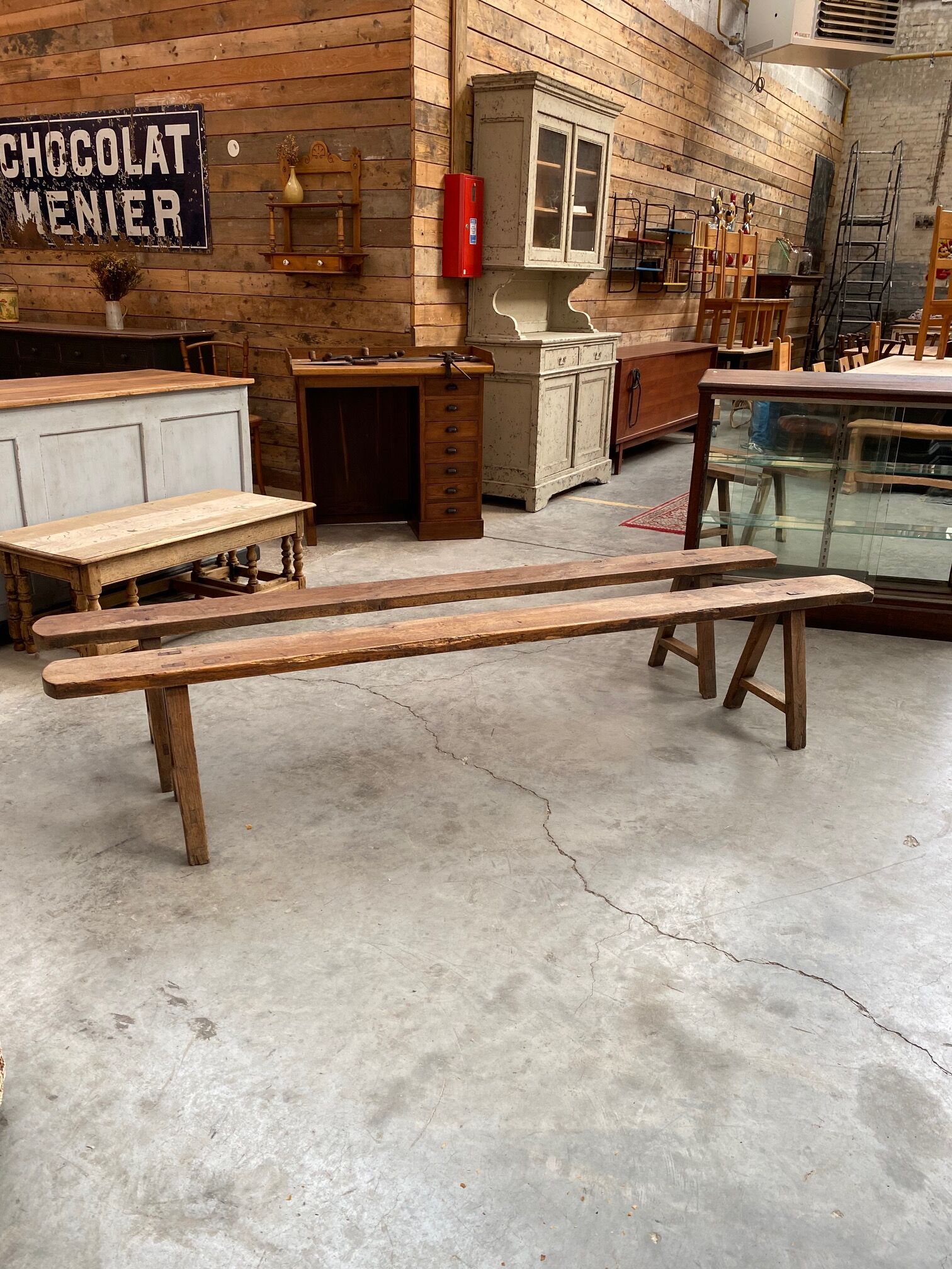 Pair of oak farm benches