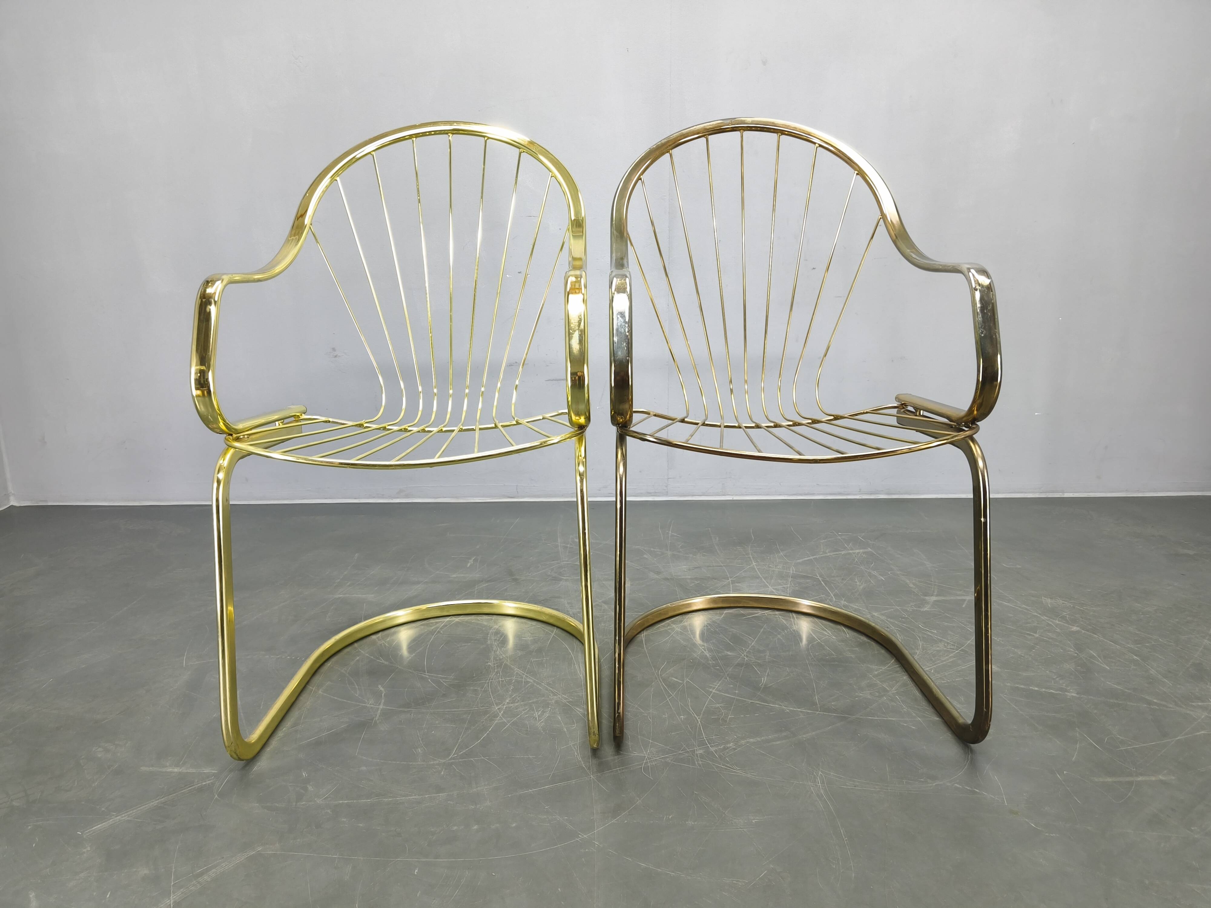 Set of 5 Gastone Rinaldi Brass Dining Chairs for Rima, Italy 1970s
