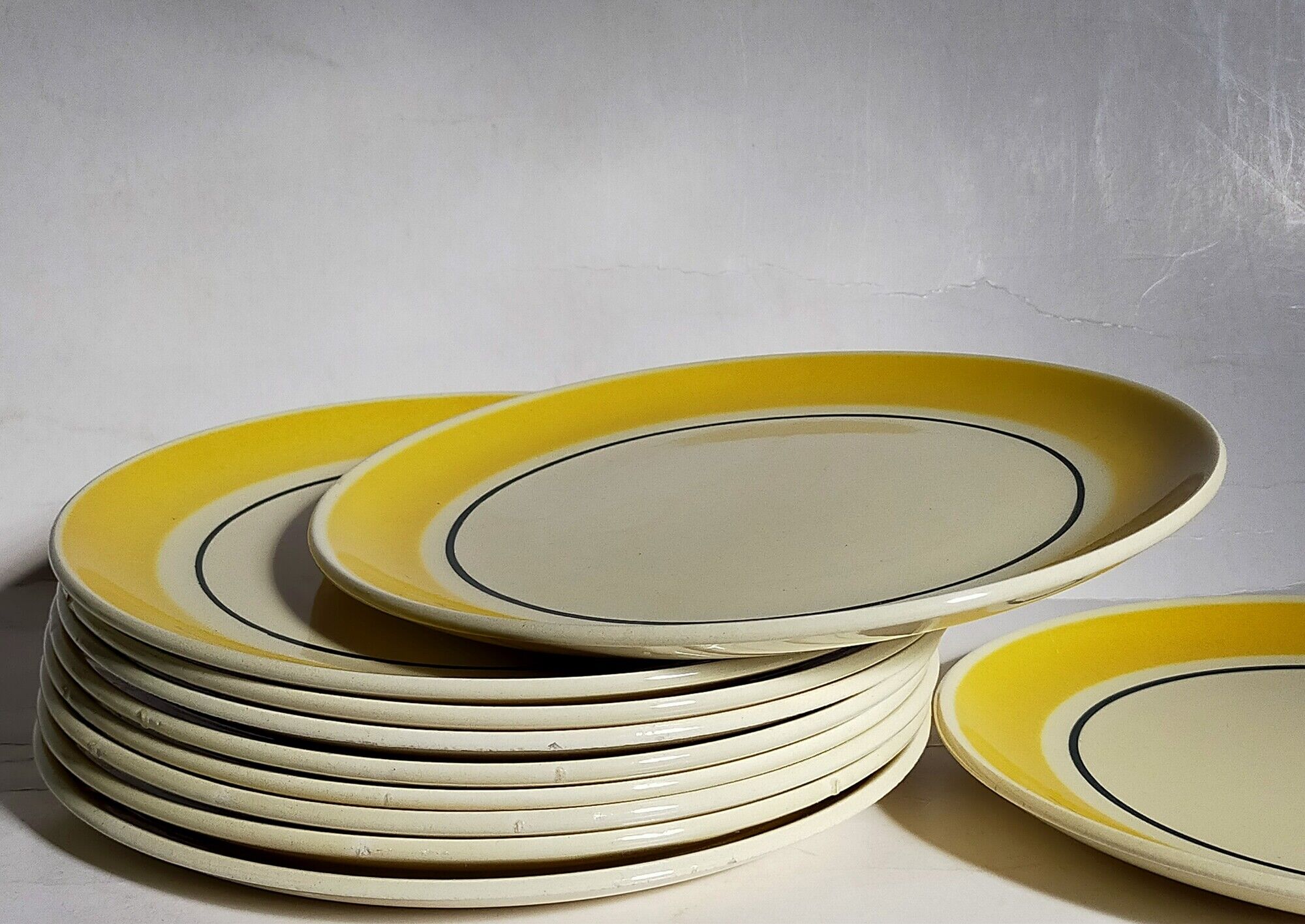 Ten dessert plates faience from gien creation primefleur, vintage "caroline" service