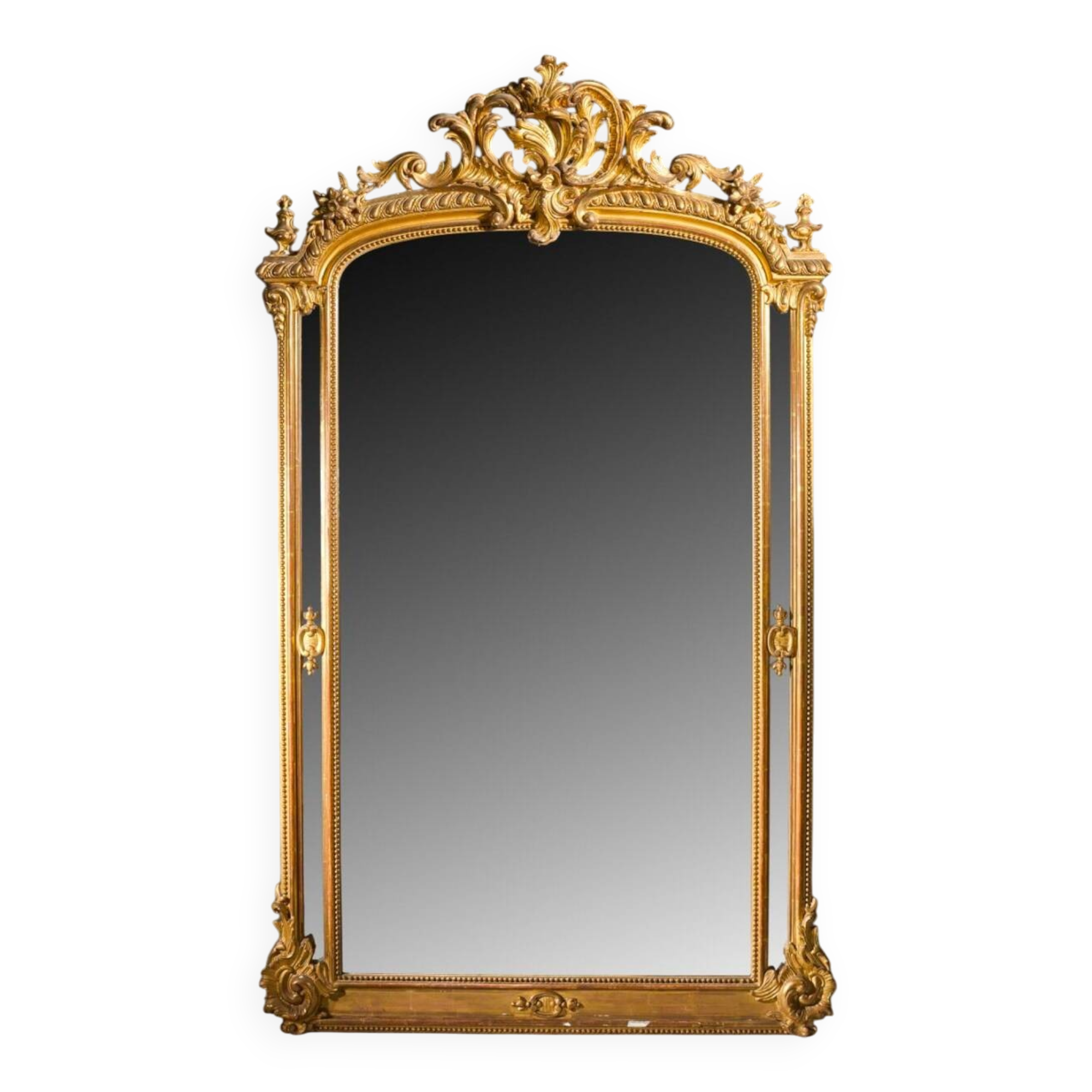 Large wooden and gilded stucco mirror with parecloses - 19th century