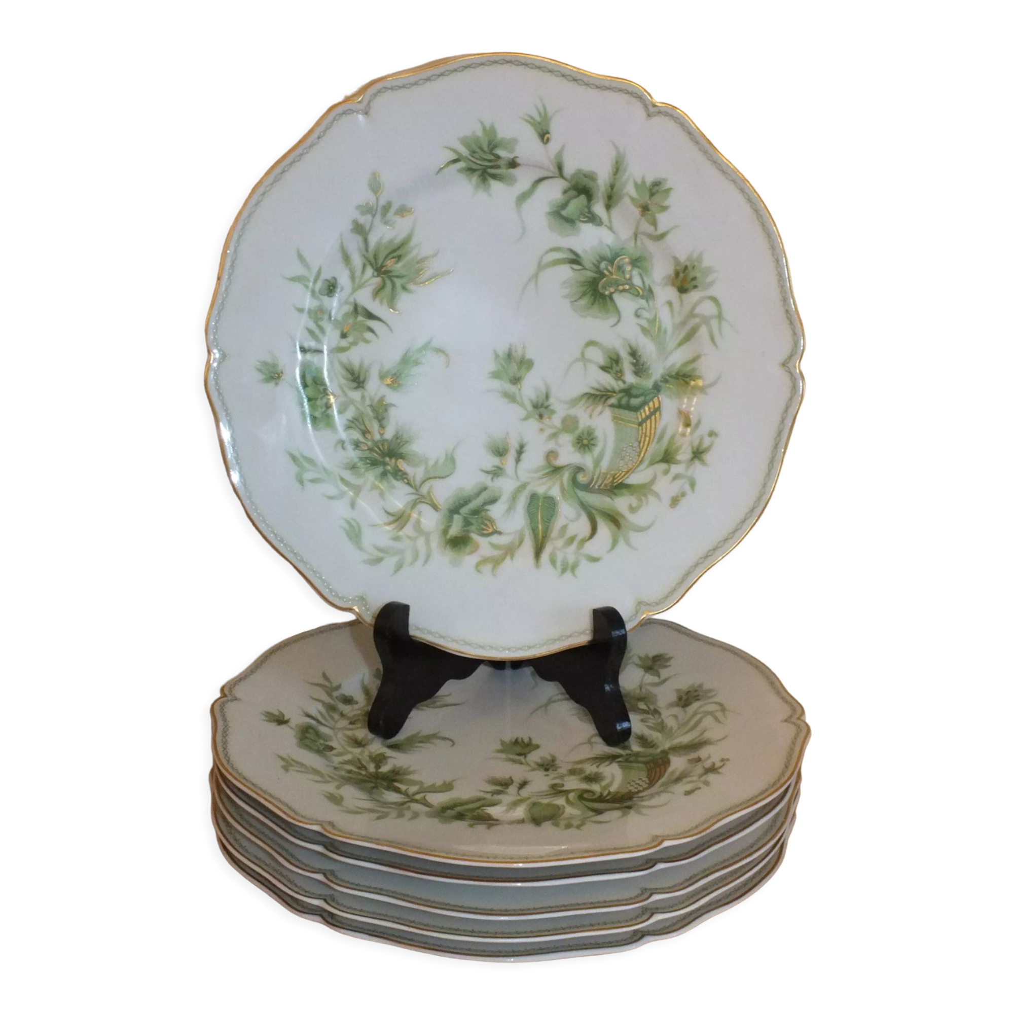 6 Limoges Haviland porcelain plates horn service
