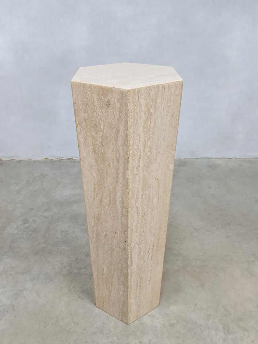 Vintage Italian Travertine Column 'Hexagon'