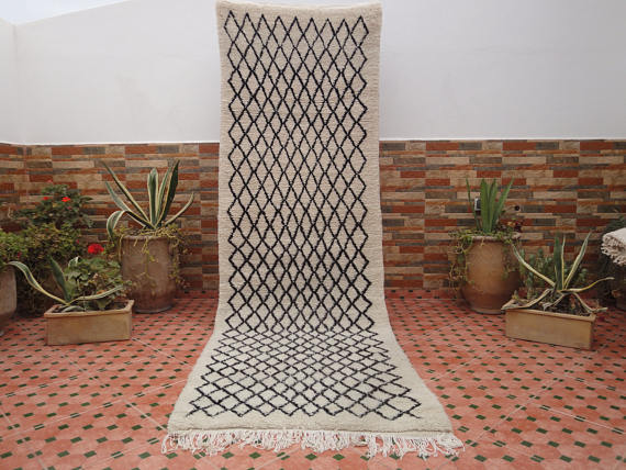 Tapis Beni Ouarain couloir 100% laine marocain 300 x 95cm