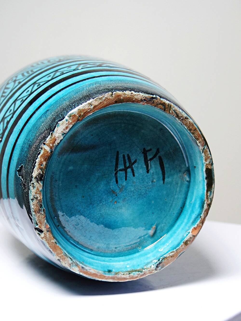 Small Safi vase, Moroccan vintage turquoise handcrafted pottery
