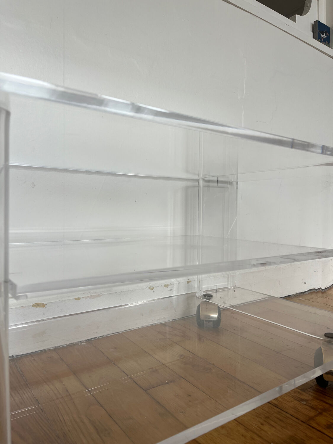 David Lange rolling side table in Plexiglas