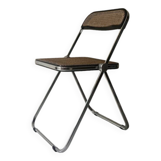 folding chair in metal and canework by Giancarlo Piretti, Plia, Castelli, design 1970