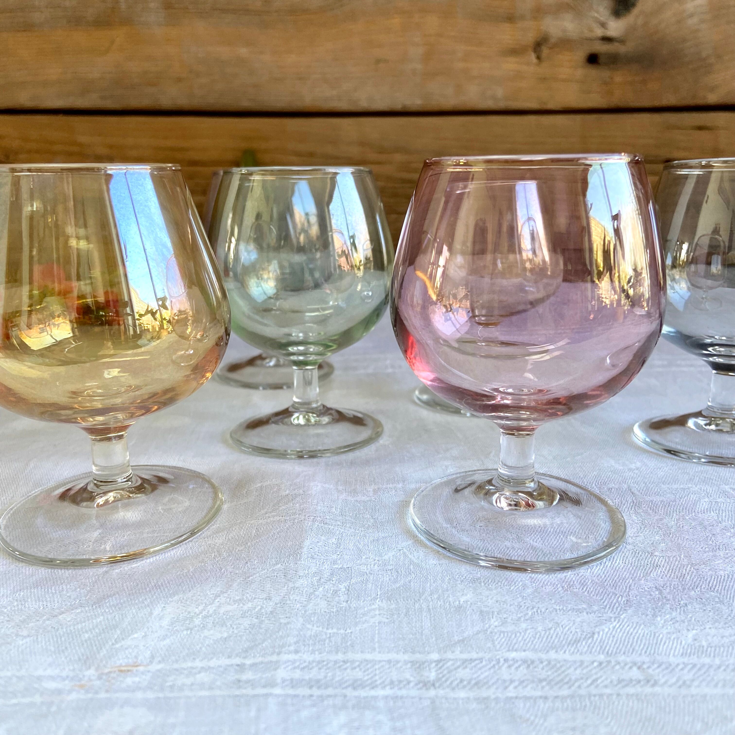6 vintage glasses of iridescent colors