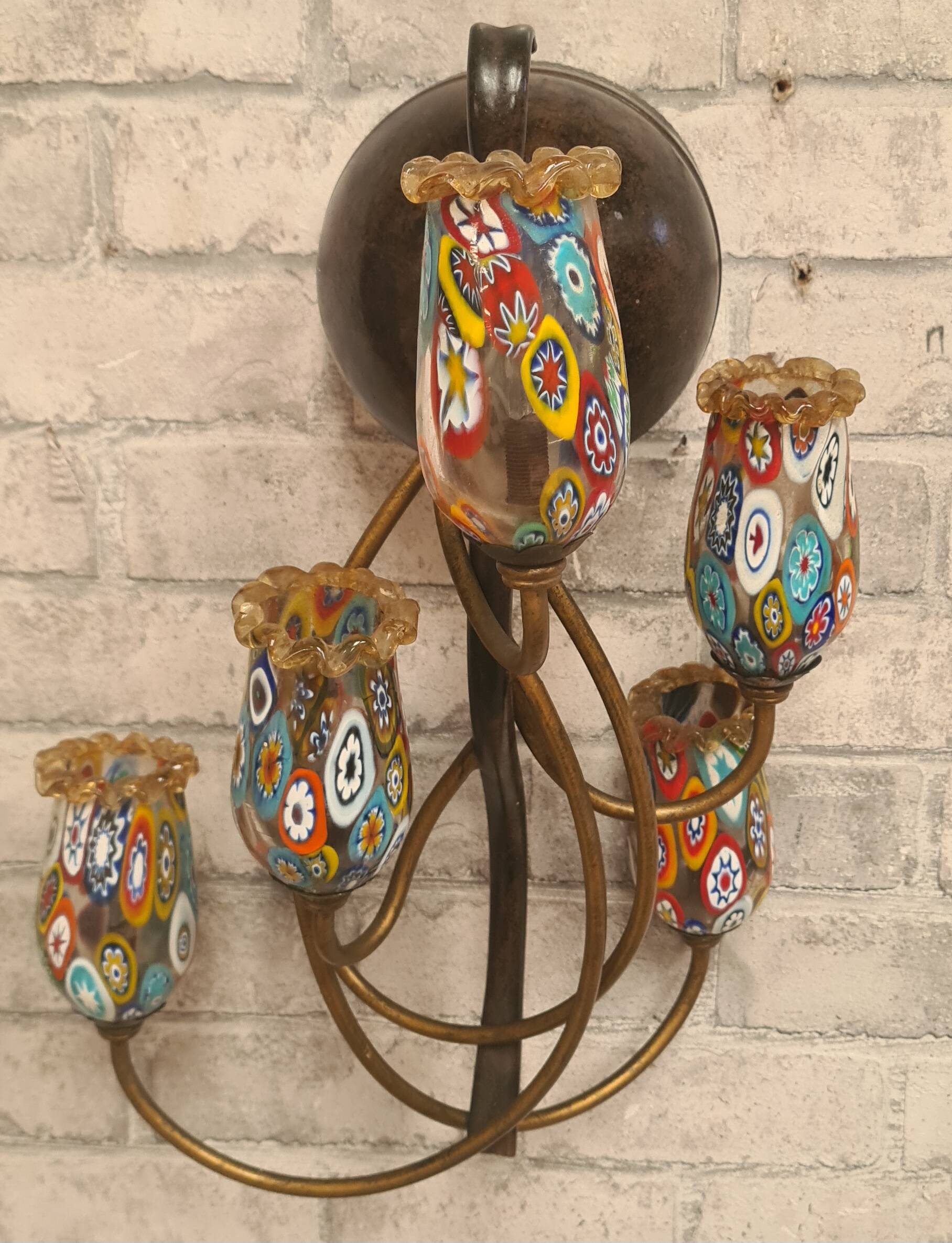 2 murano millefiori glass wall lights 40x25 1970 to 80s