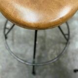 Pair of Industrial Vintage Metal Frame Bar Stools, France 1970s.