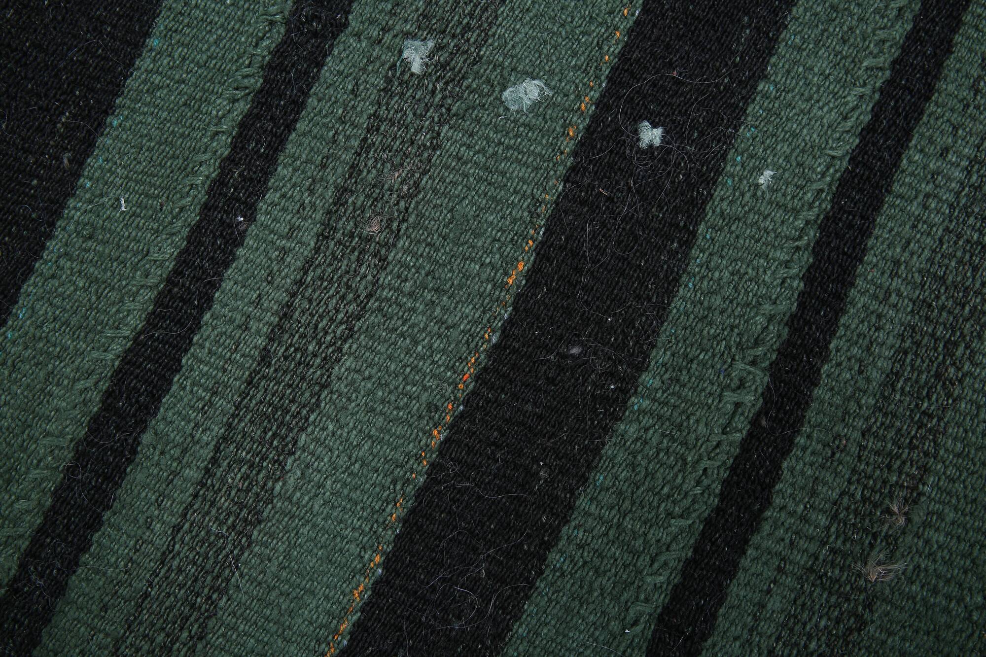 Turkish Green Black Striped Vintage Kilim Rug, 81x163Cm