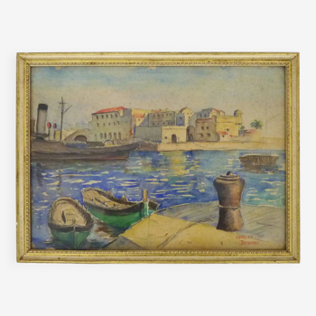 Aquarelle originale de Charles Bernard peintre Basque paysage marin, signée