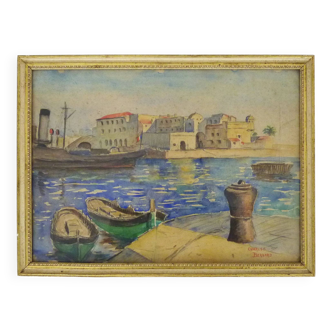 Aquarelle originale de Charles Bernard peintre Basque paysage marin, signée