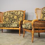 Sofa set and 2 armchairs in bamboo and wicker 80s Attive