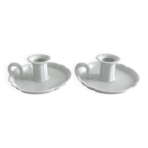 2 bougeoirs à main anciens - porcelaine blanche